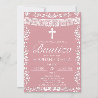 Blush Pink Papel Picado Spanish Bautizo Einladung