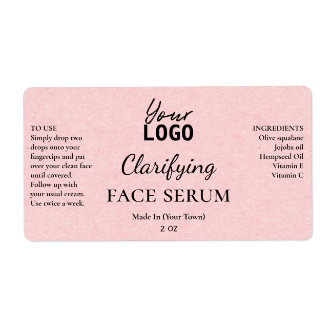 Blush Pink Paper Texture Clariating Serum Labels (Vorne)