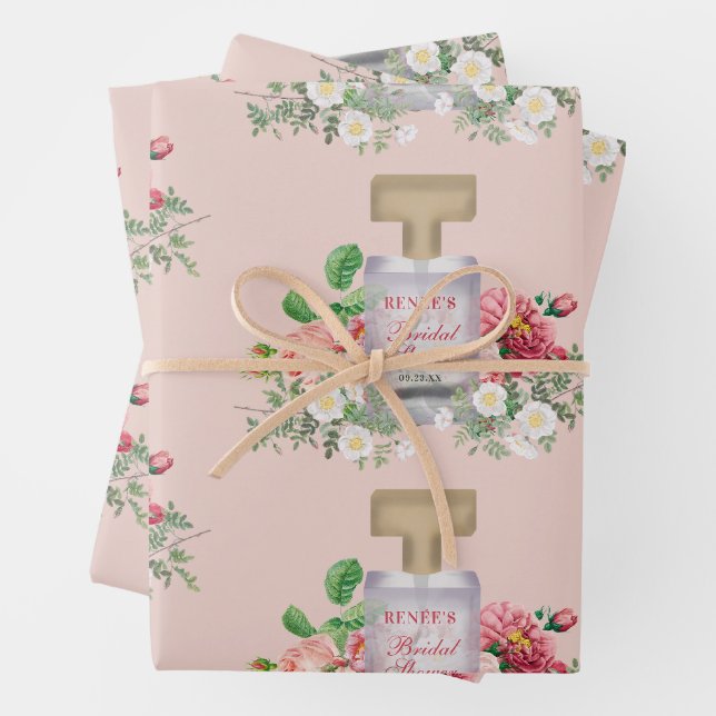 Blush Pink Parfüm Flasche Brautparty Geschenkpapier Set (Beispiel)