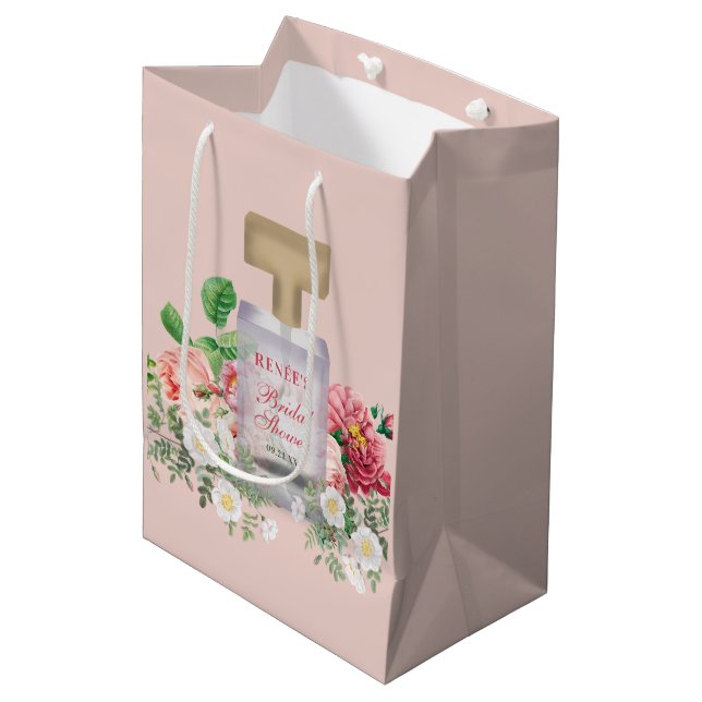 Blush Pink Parfüm Flasche Brautparty Mittlere Geschenktüte (Vorderseite Schrägansicht)