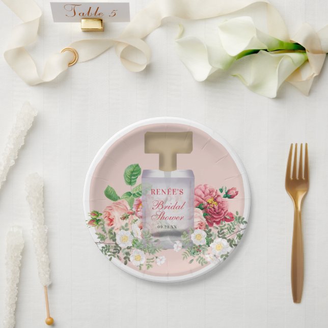 Blush Pink Parfüm Flasche Brautparty Pappteller (Hochzeit)