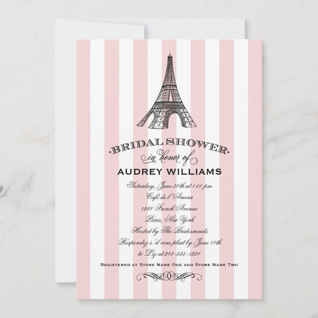 Blush Pink Paris Eiffel Tower Brautparty Einladung (Vorderseite)