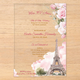 Blush Pink Paris Quinceañera Acryleinladungen