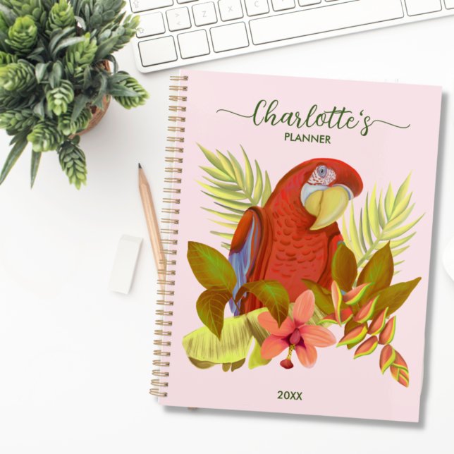 Blush Pink Parrot 2023 Mit Monogramm Name Planer (Von Creator hochgeladen)
