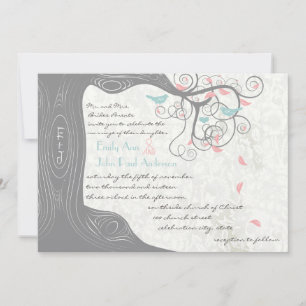 Blush Pink Pastel Mint und Gray Lovebird Wedding Einladung