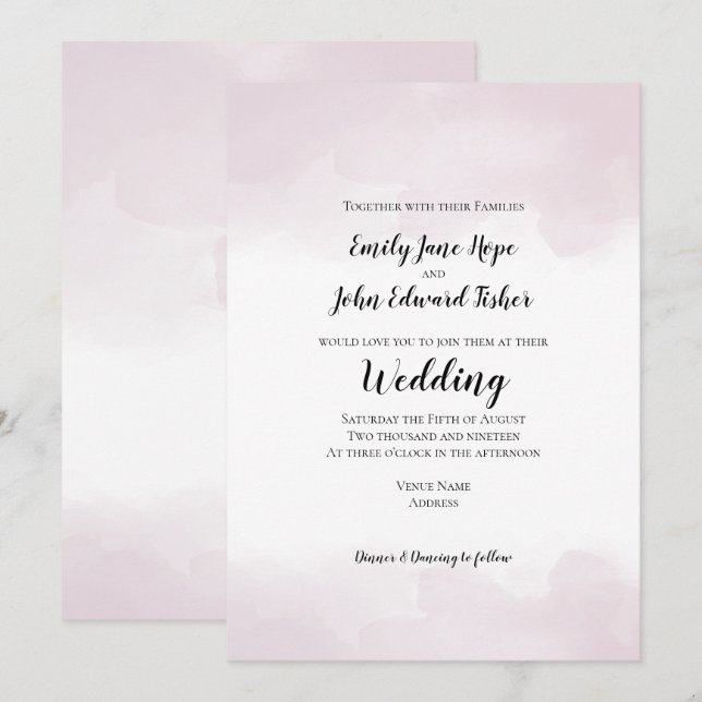 Blush Pink Pastellfarben Wasserfarben Hochzeit Einladung (Vorne/Hinten)