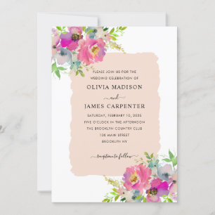 Blush Pink Peach Floral Botanischer Frühling Hochz Einladung