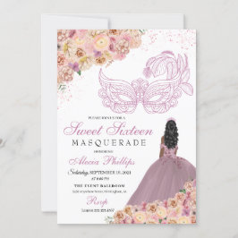 Blush Pink Peach Floral Masquera Geburtstag Einladung