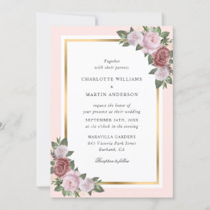 Blush Pink Peach Gold Rahmen Blumenzehen Einladung
