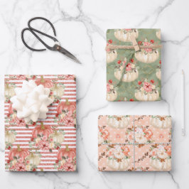 Blush Pink Peach Green Pumpkin Gaben Gefallen Geschenkpapier Set