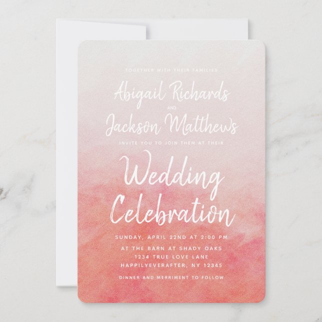 Blush Pink & Peach Watercolor Einladung zur Hochze (Vorderseite)