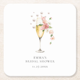 Blush Pink Pearls & Prosecco Brautparty Rechteckiger Pappuntersetzer