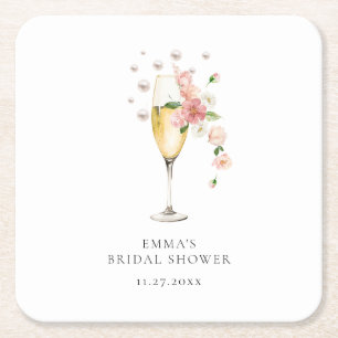 Blush Pink Pearls & Prosecco Brautparty Rechteckiger Pappuntersetzer