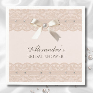 Blush Pink Pearls Satin Bow Lace Brautparty Serviette