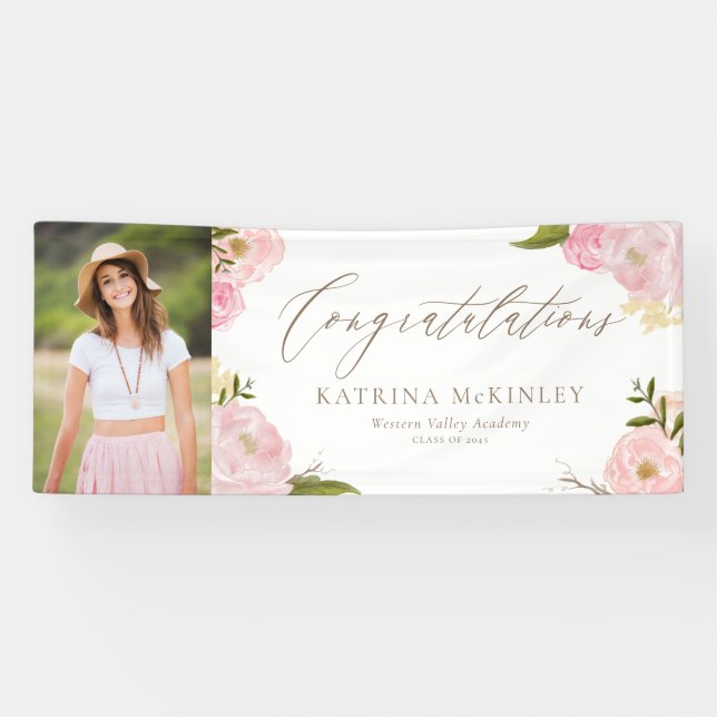 Blush Pink Peongs and Rose Foto Abschluss Banner (Horizontal)