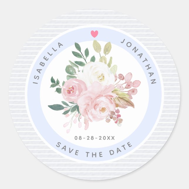 Blush Pink Peonies Bloral Hochzeit speichern das D Runder Aufkleber (Vorderseite)