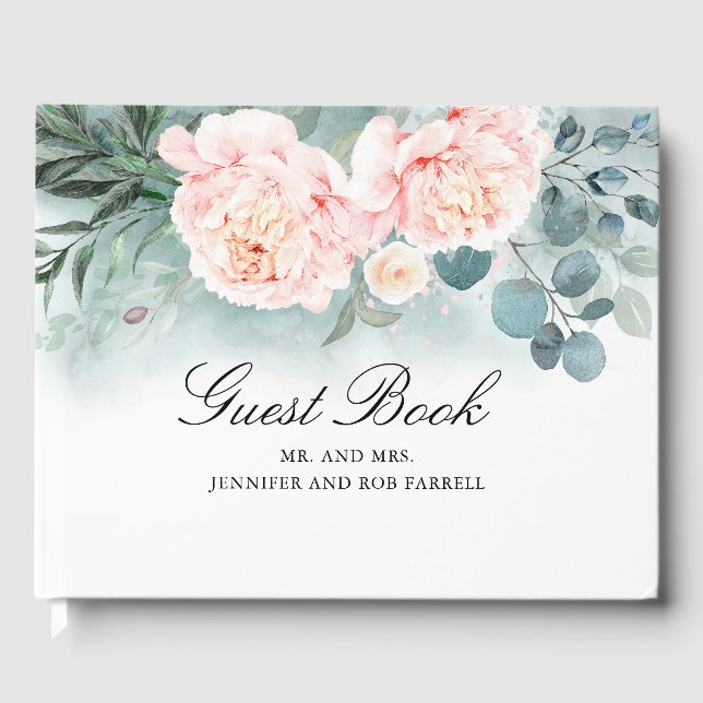 Blush Pink Peonies Floral Wedding Gästebuch (Vorderseite)