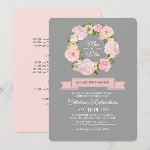 Blush Pink Peonies Gray Bachelorette Wochenende Einladung