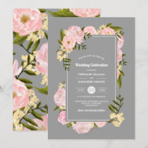 Blush Pink Peonies Gray Watercolor Wedding