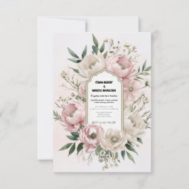Blush Pink Peonies & Greenery Romantischer Boho RSVP Karte