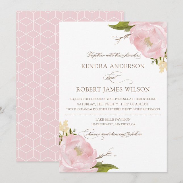Blush Pink Peonies Hochzeitsfeiern Einladung (Vorne/Hinten)