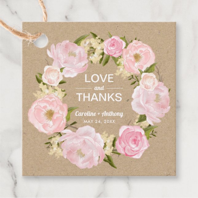 Blush Pink Peonies Kraft Papier Hochzeit Vielen Da Geschenkanhänger (Vorderseite)
