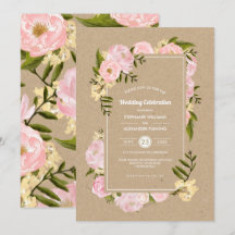 Blush Pink Peonies Kraft Papier Rustikale Hochzeit