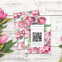 Blush Pink Peonies QR CODE Hochzeit RSVP Karte