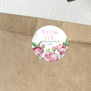 Blush Pink Peonies Watercolor Vielen Dank Runder Aufkleber