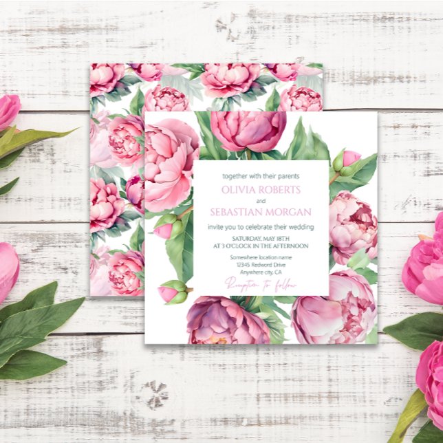 Blush Pink Peonies Watercolor Wedding Einladung (Von Creator hochgeladen)