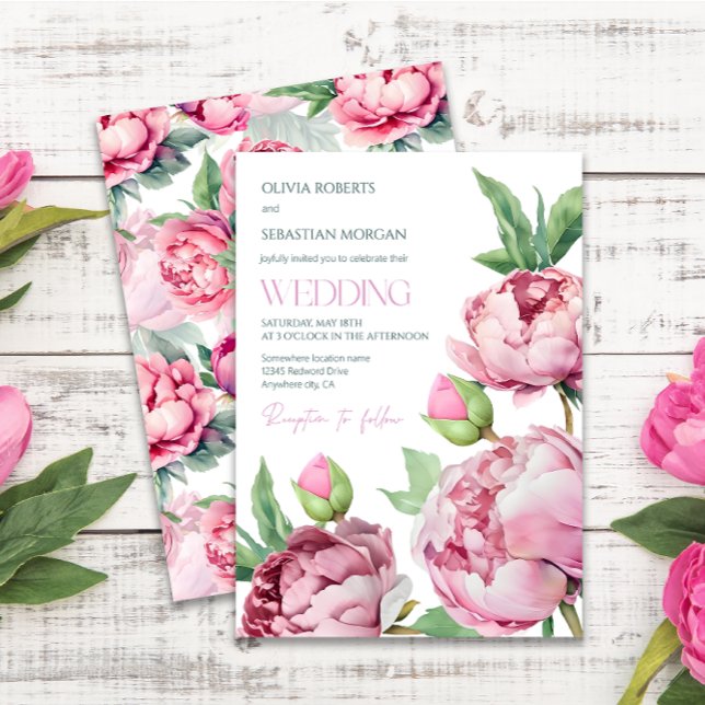 Blush Pink Peonies Watercolor Wedding Einladung (Von Creator hochgeladen)