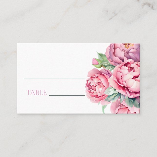 Blush Pink Peonies Watercolor Wedding Platzkarte (Vorderseite)