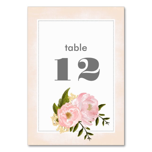 Blush Pink Peonies Watercolor Wedding Tischnummer (Vorderseite)