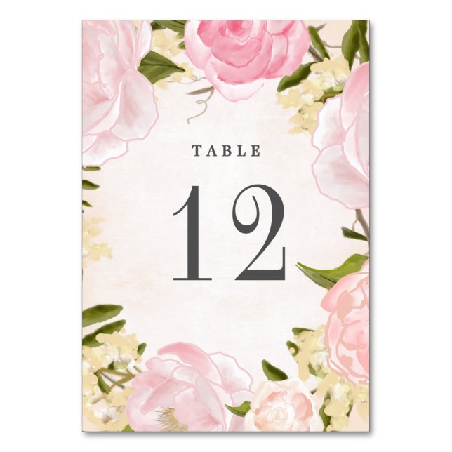 Blush Pink Peonies Watercolor Wedding Tischnummer (Vorderseite)