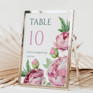 Blush Pink Peonies Watercolor Wedding Tischnummer