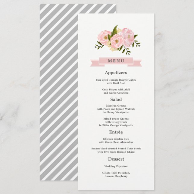 Blush Pink Peonies Wedding Menu Cards Menükarte (Vorne/Hinten)
