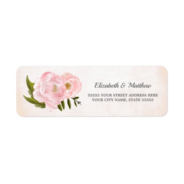 Blush Pink Peonies Wedding Rücksendeadressen-Aufkl (Vorne)
