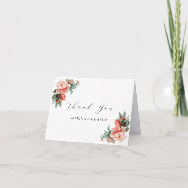 Blush Pink Peony Coral Elegant Floral Dankeskarte (Vorderseite)