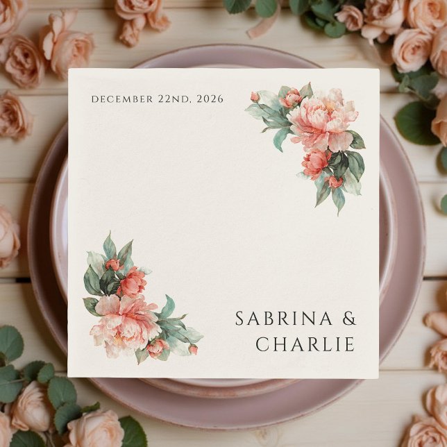 Blush Pink Peony Coral Elegant Floral Wedding Serviette (Von Creator hochgeladen)