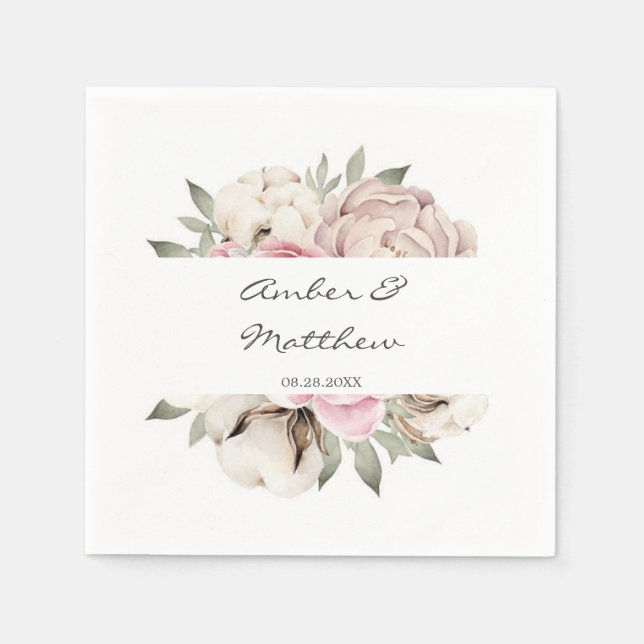 Blush Pink Peony Cotton Wedding Serviette (Vorderseite)