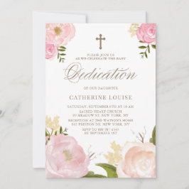 Blush Pink Peony Floral Baby Dedication Einladung