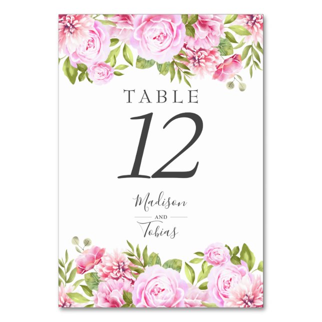 Blush Pink Peony Floral Chic Elegantes Skript Tischnummer (Rückseite)