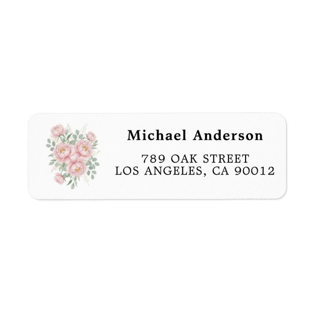 Blush Pink Peony Floral Return Address Labels (Vorne)