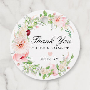 Blush Pink Peony Floral Wedding Danke für Ta Geschenkanhänger