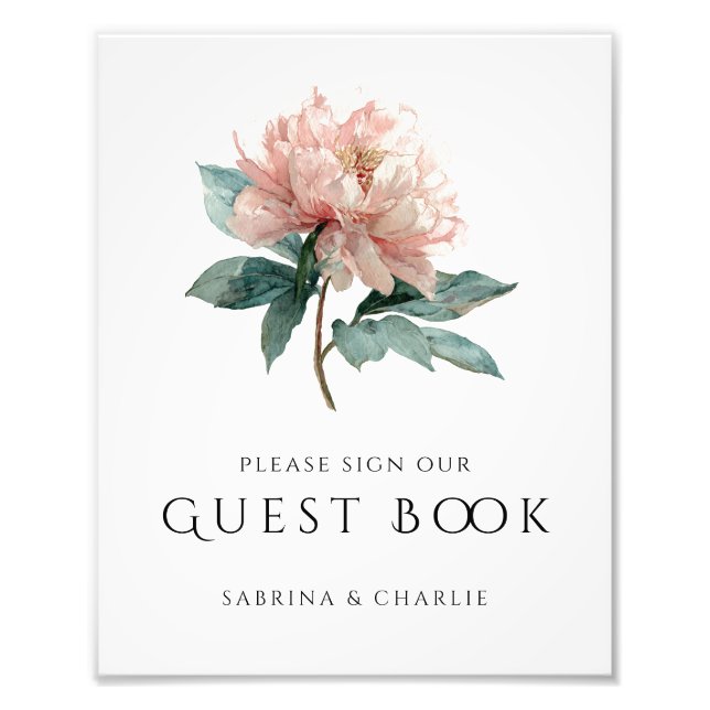 Blush Pink Peony Floral Wedding Guest Book Sign Fotodruck (Vorne)