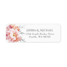 Blush Pink Peony Floral Wedding Rücksendeadresse