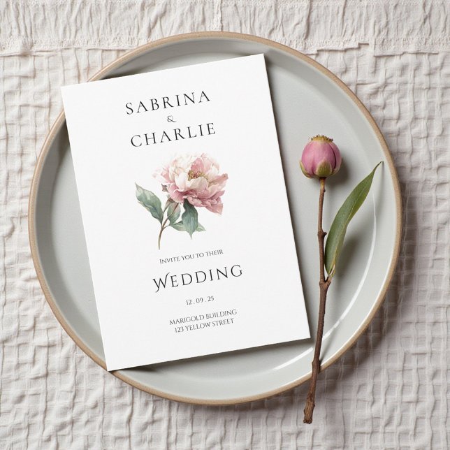 Blush Pink Peony Flower Elegant Botanical Wedding Einladung (Blush Pink Peony Flower Elegant Botanical Wedding Invitation)