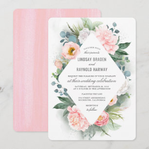 Blush Pink Peony Frame Floral Wasserfarbe Hochzeit Einladung