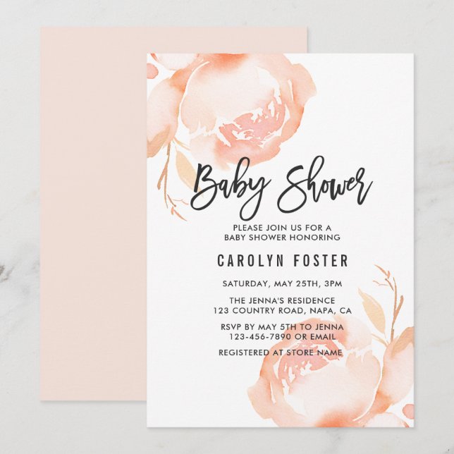 Blush Pink Peony Girl Kinderdusche Einladung (Vorne/Hinten)