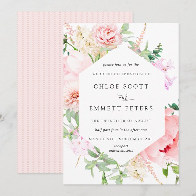Blush Pink Peony Rustic Floral Wedding Einladung (Vorne/Hinten)
